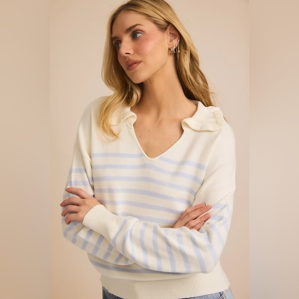 1 LEFT! ✨Ruffle Collar Stripe Sweater